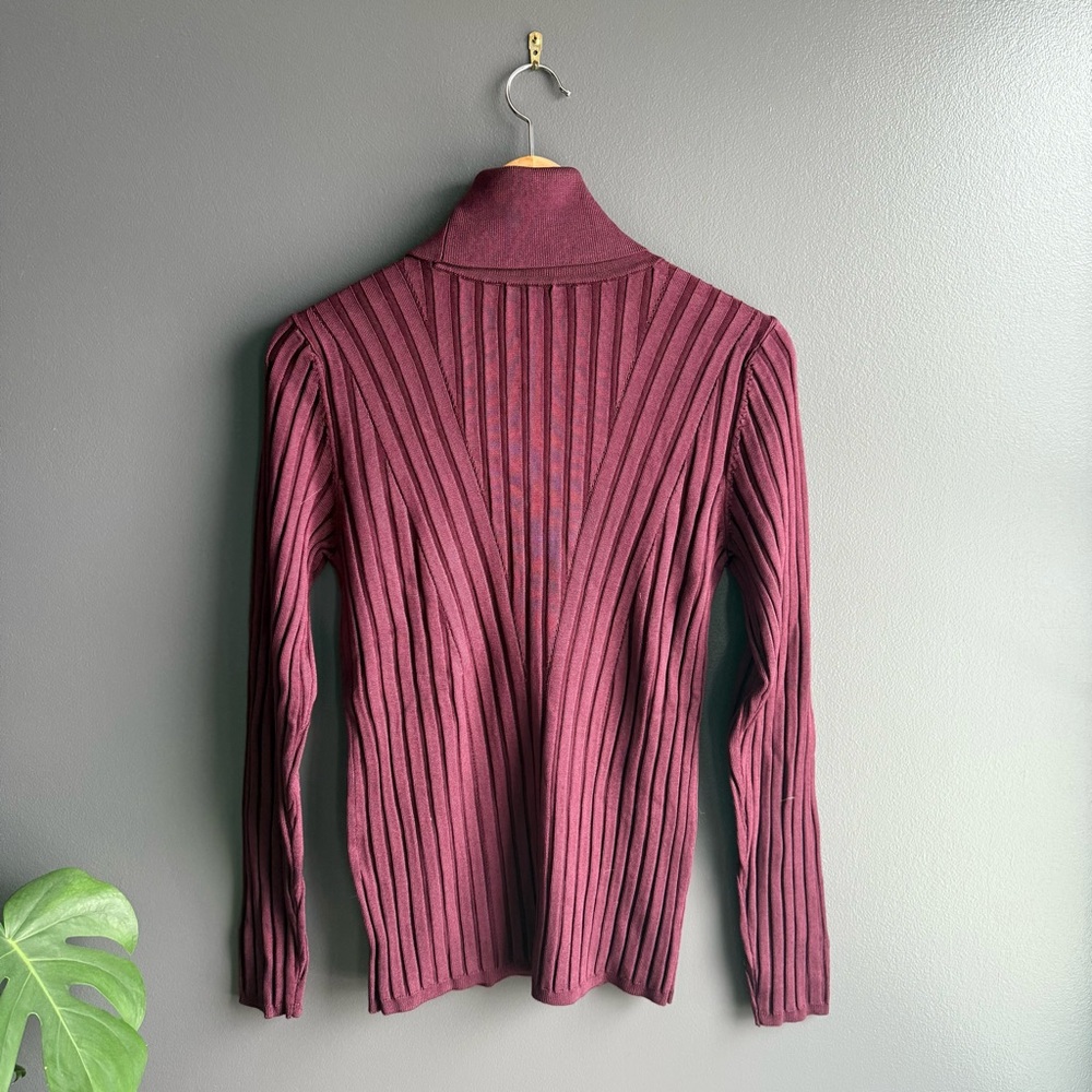 White House Black Market WHBM Women Maroon Ribbed Knit Turtleneck sweater Size L - Picture 4 of 6